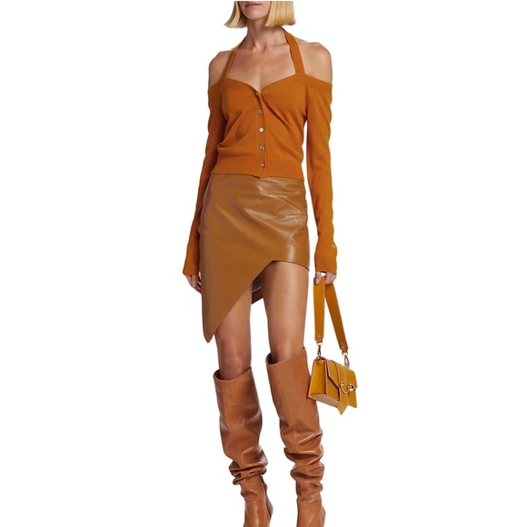 Zeynep Arcay Asymmetric Lambskin Mini Skirt in Ochre Sz US8 New With Tags - Picture 6 of 13